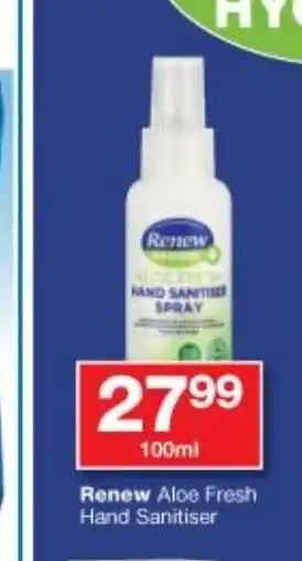 Checkers Renew Aloe Fresh Hand Sanitiser 100ml offer