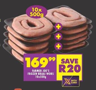 Shoprite FARMER JOE'S FROZEN BRAAI WORS 10x500g offer