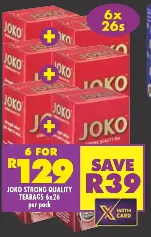Shoprite JOKO STRONG QUALITY TEABAGS 6x26 per pack offer