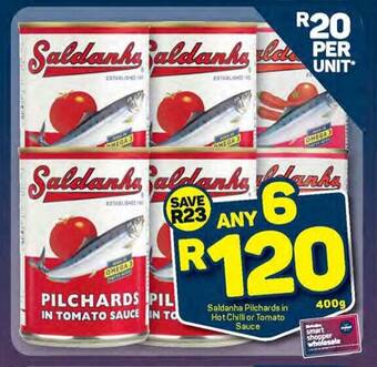 Pick n Pay Saldanha Pilchards in Hot Chilli or Tomato Sauce offer