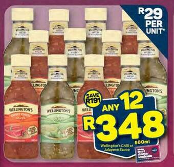 Pick n Pay Wellington's Chilli or Jalapeno Sauce 500ml offer