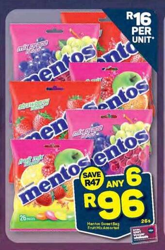 Pick n Pay Mentos Sweet Bag Fruit Mix Assorted 26s offer
