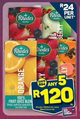 Pick n Pay Rhodes 100% Fruit Juice Blend Assorted 1L offer
