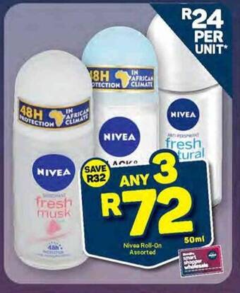 Pick n Pay Nivea Roll-On Assorted 50ml offer