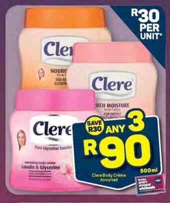 Pick n Pay Clere Body Crème Assorted 500ml offer