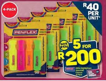 Pick n Pay PENFLEX HiGlo Highlighters Assorted Colours 4-Pack offer