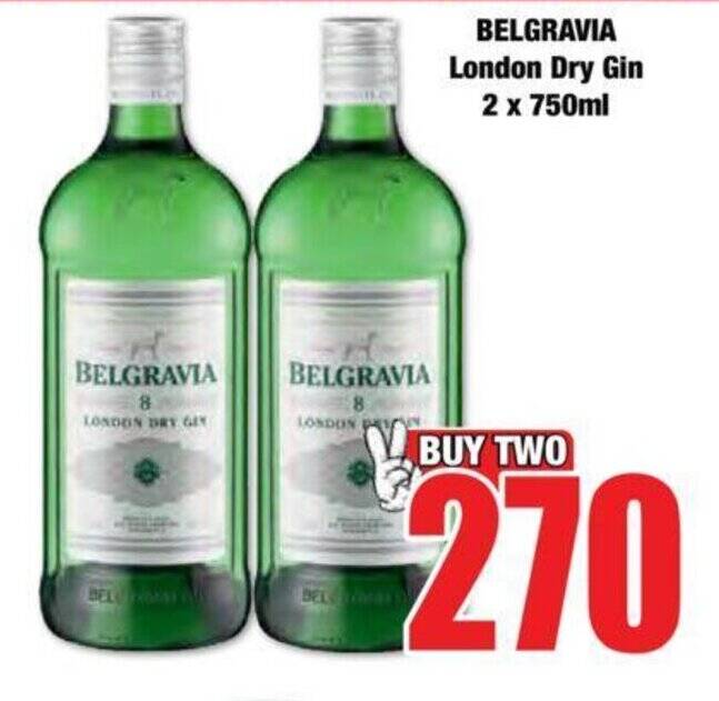 BELGRAVIA London Dry Gin 2 x 750ml offer at Boxer