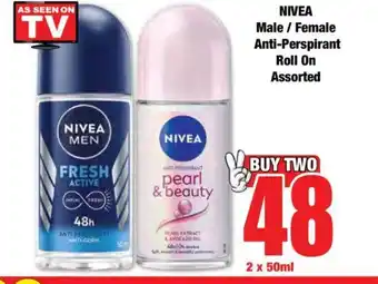 Boxer NIVEA Male/Female Anti-Perspirant Roll On Assorted offer