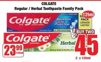 Boxer COLGATE Regular/Herbal Toothpaste Family Pack offer