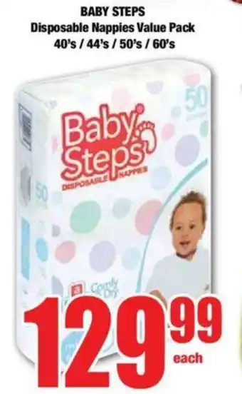 Boxer BABY STEPS Disposable Nappies Value Pack 40's/44's / 50's / 60's offer