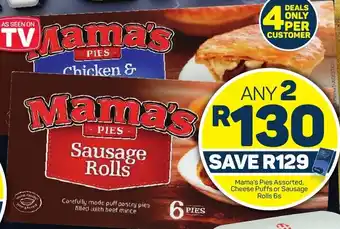 Pick n Pay Mama's Pies Assorted, Cheese Puffs or Sausage Rolls 6s offer