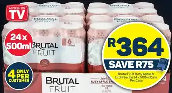 Pick n Pay Brutal Fruit Ruby Apple or Litchi Seche 24 x 500ml Cans Per Case offer