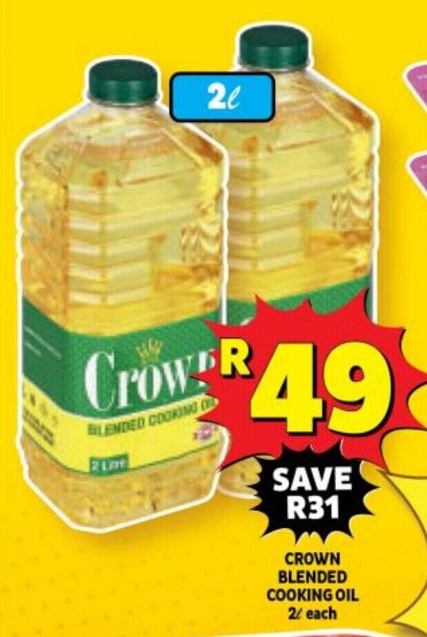 CROWN BLENDED COOKING OIL 2L each offer at Usave