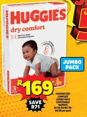 Usave HUGGIES DRY COMFORT JUMBO PACK DISPOSABLE NAPPIES 50/56/60/66/76/ 94/96 per pack offer