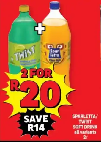 Usave SPARLETTA/ TWIST SOFT DRINK all variants 2L offer