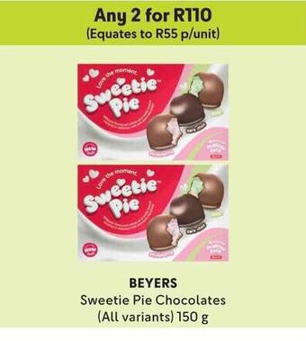 Makro BEYERS Sweetie Pie Chocolates (All variants) 150g offer