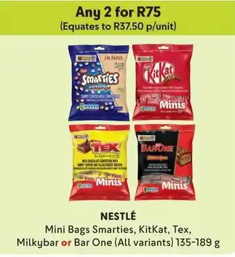 Makro NESTLÉ Mini Bags Smarties, KitKat, Tex, Milkybar or Bar One (All variants) 135-189g offer