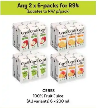 Makro CERES 100% Fruit Juice (All variants) 6 x 200 ml offer