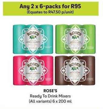 Makro ROSE'S Ready To Drink Mixers (All variants) 6 x 200 ml offer