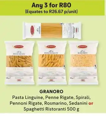 Makro GRANORO Pasta Linguine, Penne Rigate, Spirali, Pennoni Rigate, Rosmarino, Sedanini or Spaghetti Ristoranti 500g offer