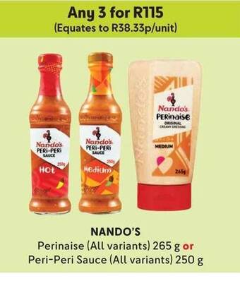 Makro NANDO'S Perinaise (All variants) 265g or Peri-Peri Sauce (All variants) 250g offer