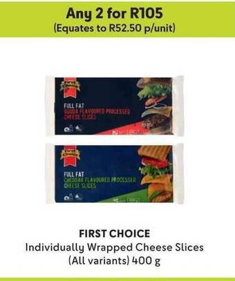 Makro FIRST CHOICE Individually Wrapped Cheese Slices (All variants) 400g offer