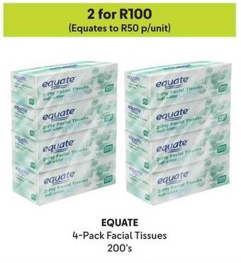 Makro EQUATE 4-Pack Facial Tissues 200's offer