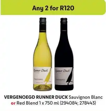 Makro VERGENOEGD RUNNER DUCK Sauvignon Blanc or Red Blend 1 x 750 ml offer