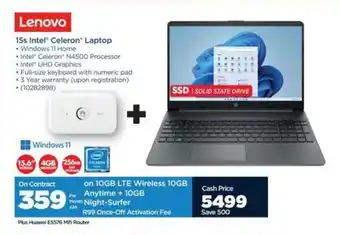 HiFi Corp Lenovo 15s Intel Celeron Laptop offer