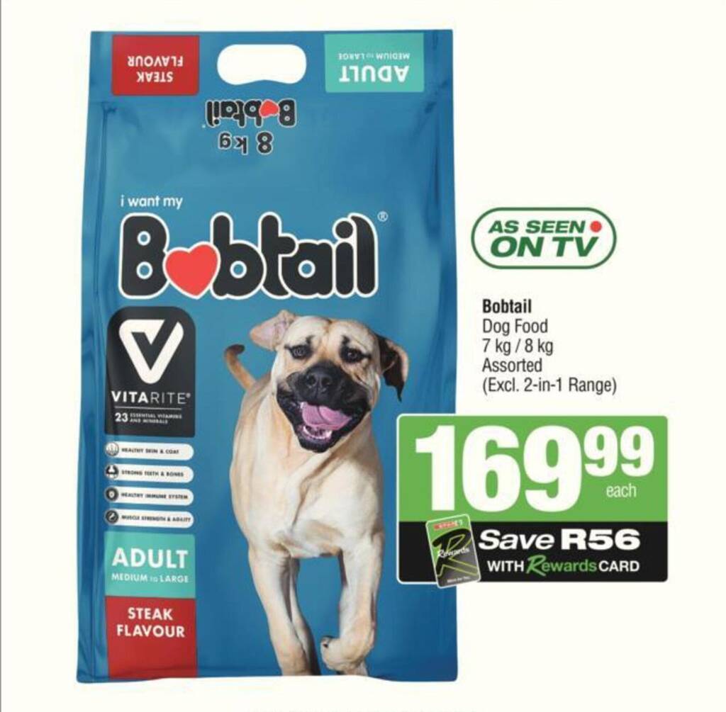 Bobtail Dog Food 7kg/8kg Assorted offer at KwikSpar