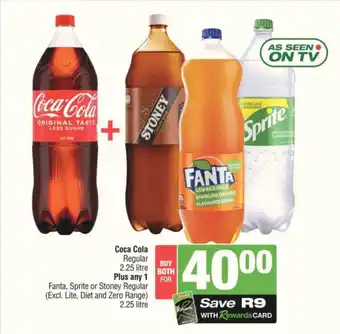 KwikSpar Coca Cola Regular 2.25 litre Plus any 1 Fanta, Sprite or Stoney Regular 2.25 litre offer