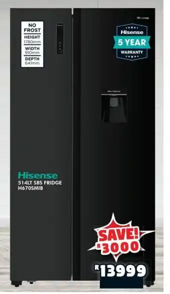 Russells Hisense 514LT SBS FRIDGE H670SMIB offer