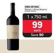 Org de rac merlot or shiraz reserve-750ml