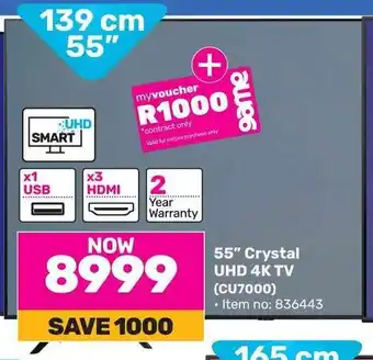 Game SAMSUNG 55" Crystal UHD 4K TV (CU7000) offer