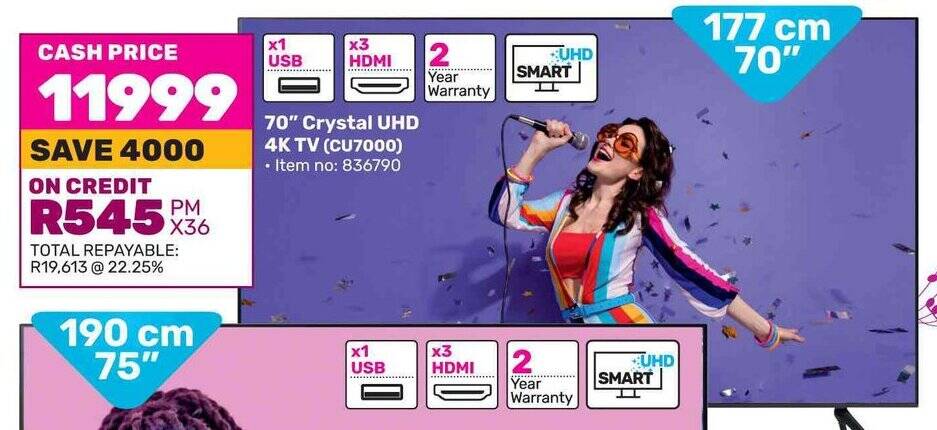 Game SAMSUNG 70" Crystal UHD 4K TV (CU7000) offer