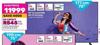 Game SAMSUNG 70" Crystal UHD 4K TV (CU7000) offer