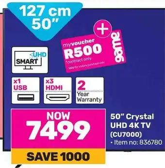 Game SAMSUNG 50" Crystal UHD 4K TV (CU7000) offer