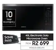Samsung 40ltr electronic solo microwave oven ms40j5133bg/fa