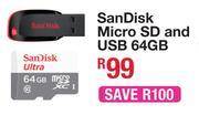 MRP Sandisk micro sd and usb 64gb offer