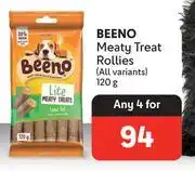 Beeno meaty treat rollies (all variants)-for any 4 x 120g