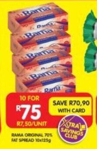 Shoprite RAMA ORIGINAL 70% FAT SPREAD 10x125g offer
