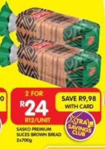 Shoprite SASKO PREMIUM SLICES BROWN BREAD 2x700g offer