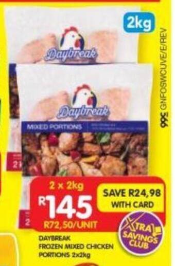 Shoprite DAYBREAK FROZEN MIXED CHICKEN PORTIONS 2x2kg offer