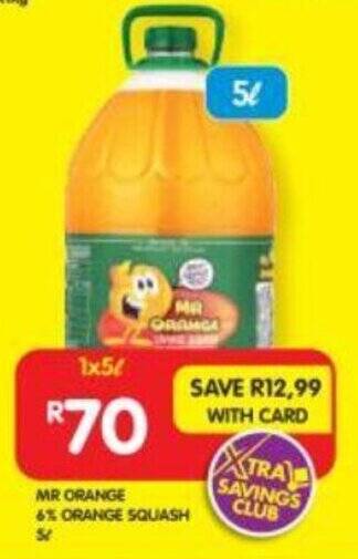 Shoprite MR ORANGE 6% ORANGE SQUASH 5L offer