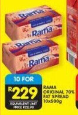 Shoprite RAMA ORIGINAL 70% FAT SPREAD 10x500g offer