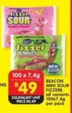 Shoprite BEACON MINI SOUR FIZZERS all variants 100x7,4g per pack offer