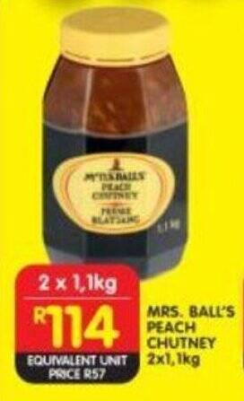 Shoprite MRS. BALL'S PEACH CHUTNEY 2x1,1kg offer