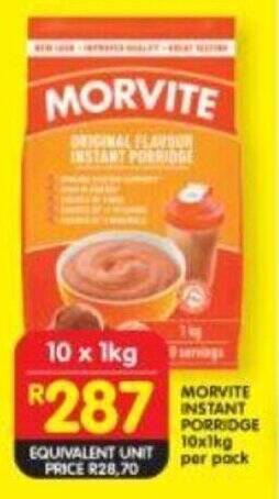 Shoprite MORVITE INSTANT PORRIDGE 10x1kg per pack offer