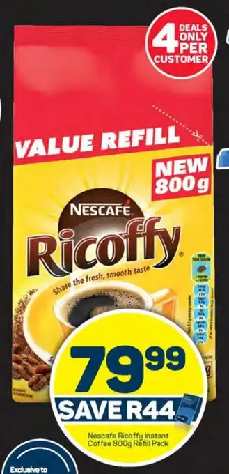 Pick n Pay Nescafe Ricoffy Instant Coffee 800g Refill Pack offer