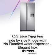 CaCELL Samsung 520l nett frost free side by side fridge with no plumbed water dispenser elegant inox offer